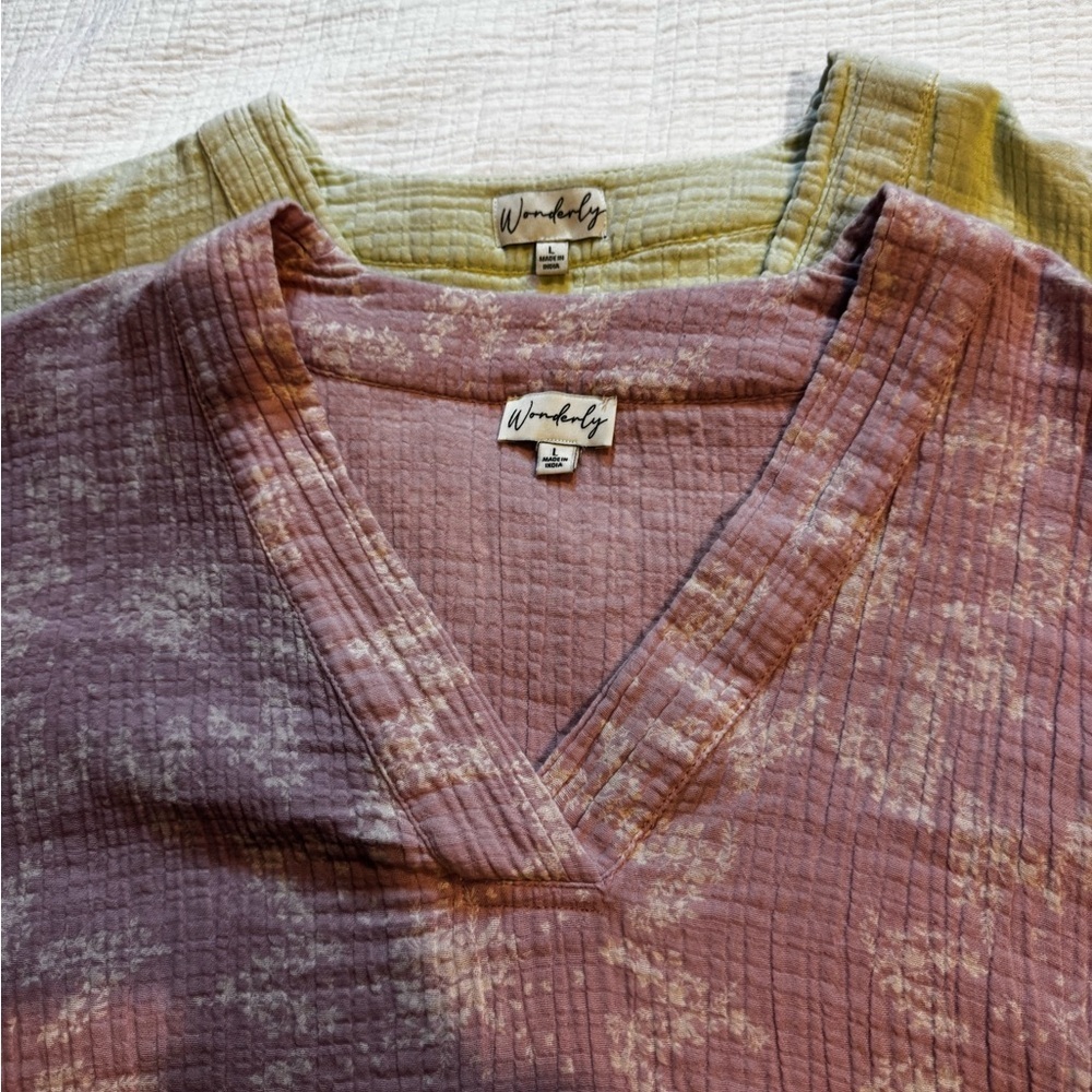Wonderly Sage Green And Pink Floral Tunic Dress Lot Of Two Crinkled Size Large - Picture 6 of 14